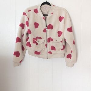 No Boundaries Cream and Pink Heart Bomber Jacket